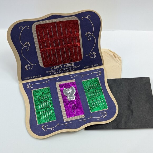 Happy Home Vintage Needle Book 21 Nickel Plated Needles & Threader Japan NEW - Picture 2 of 9